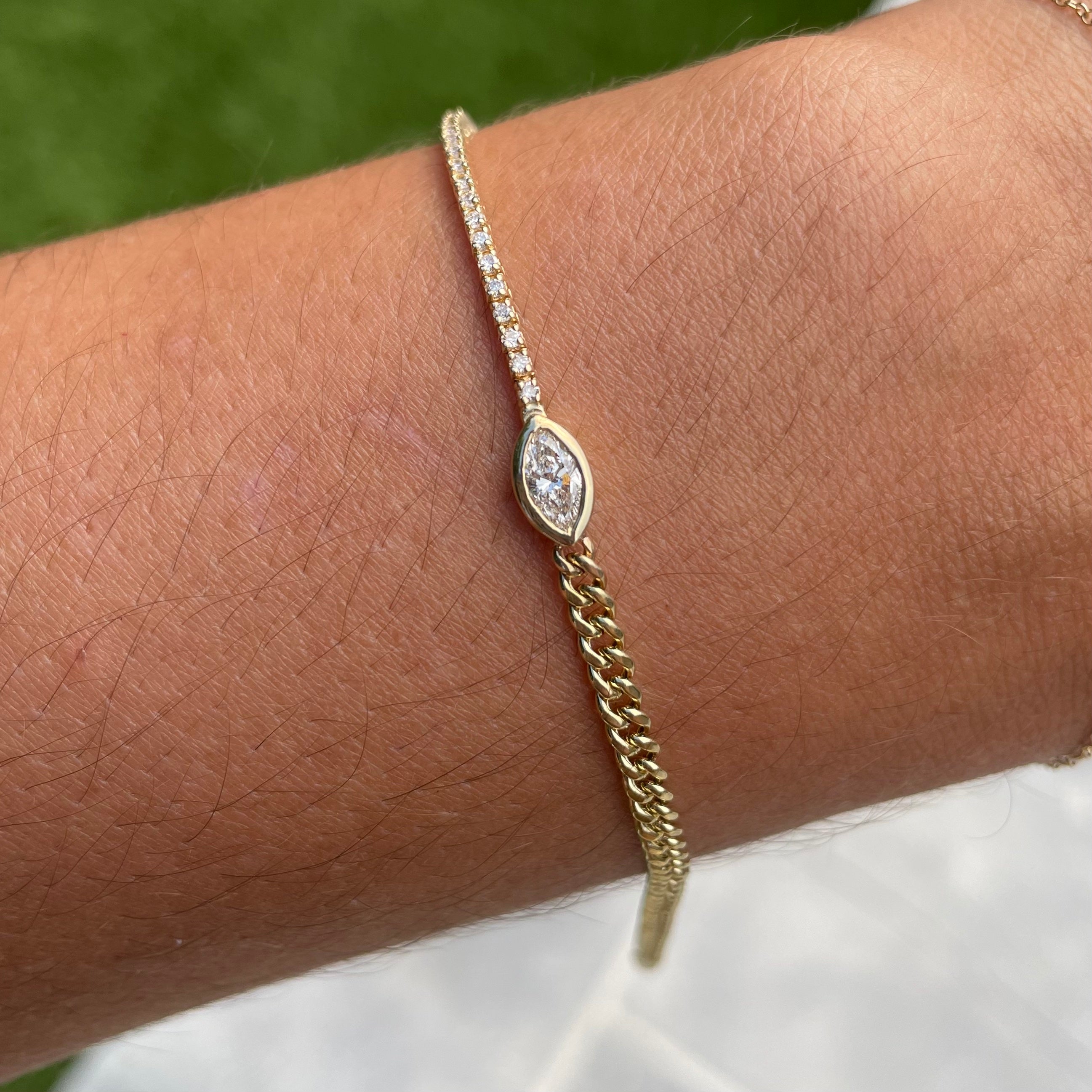 Half Tennis Half Curb Link Marquise Bezel Bracelet