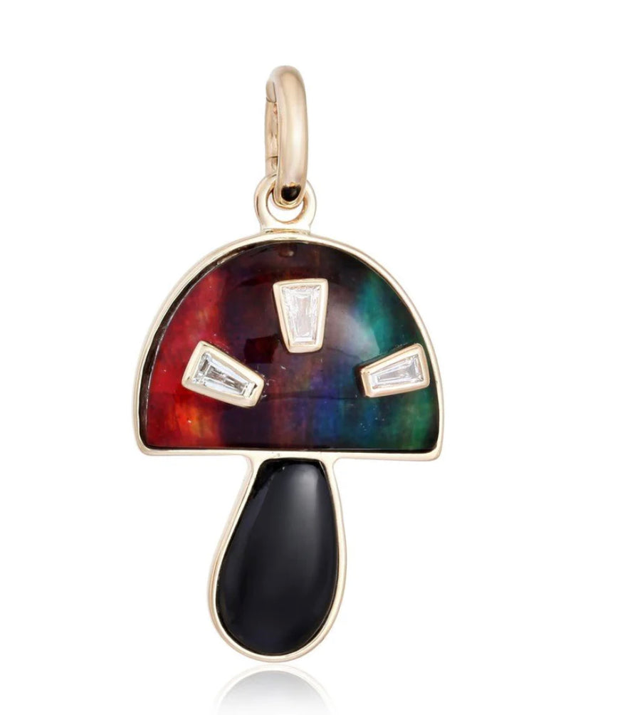 Rainbow Black Opal Mushroom Charm