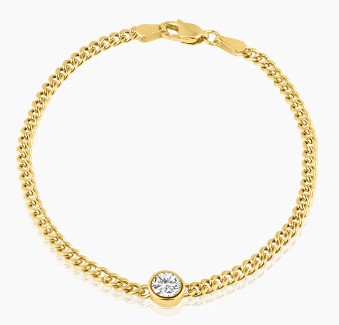 Bezel Diamond + Curb Link Bracelet