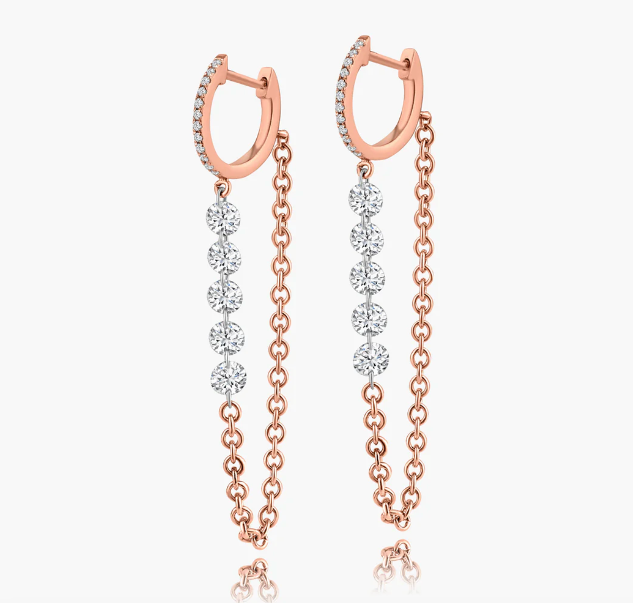 5 Floating Diamond Chained Huggie