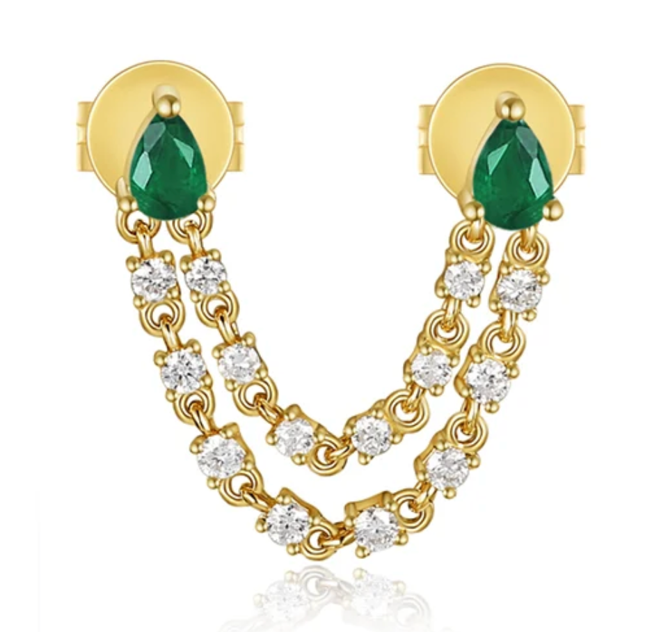 Diamond Chained Double Pear Gem Stud