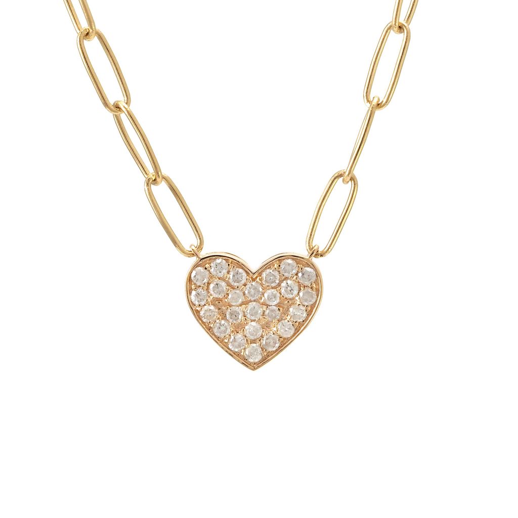 Paperclip Diamond Heart Necklace
