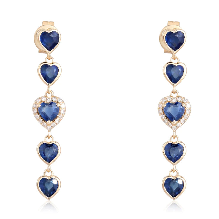 5 Drop Gemstone Bezel Hearts Earring