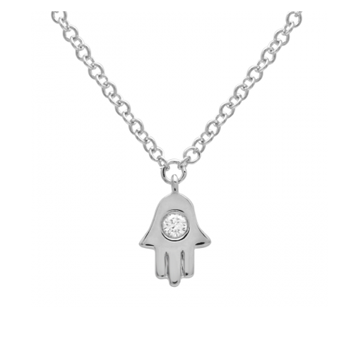 Micro Solid Diamond Accented Hamsa Necklace