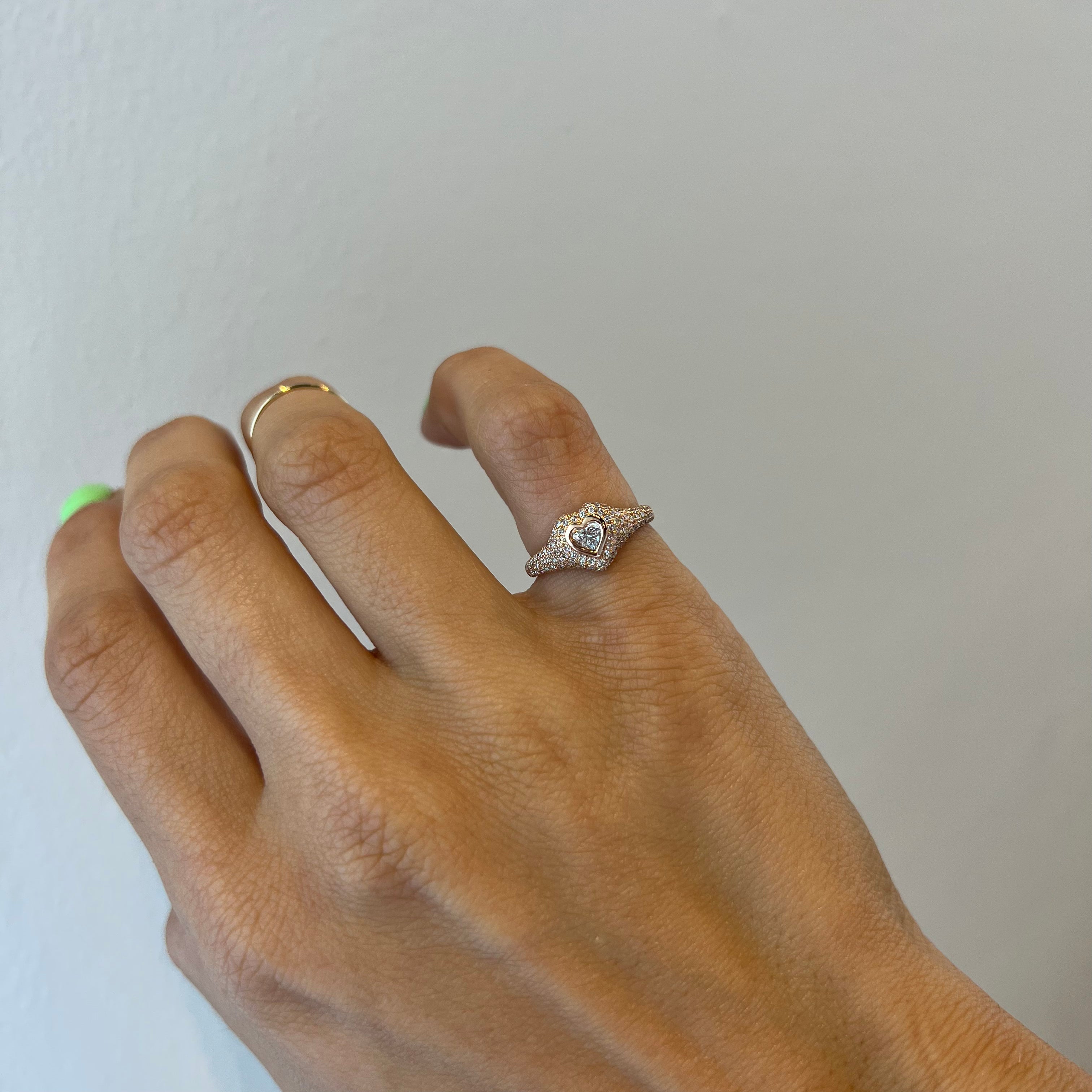 Small Heart Diamond Signet Ring