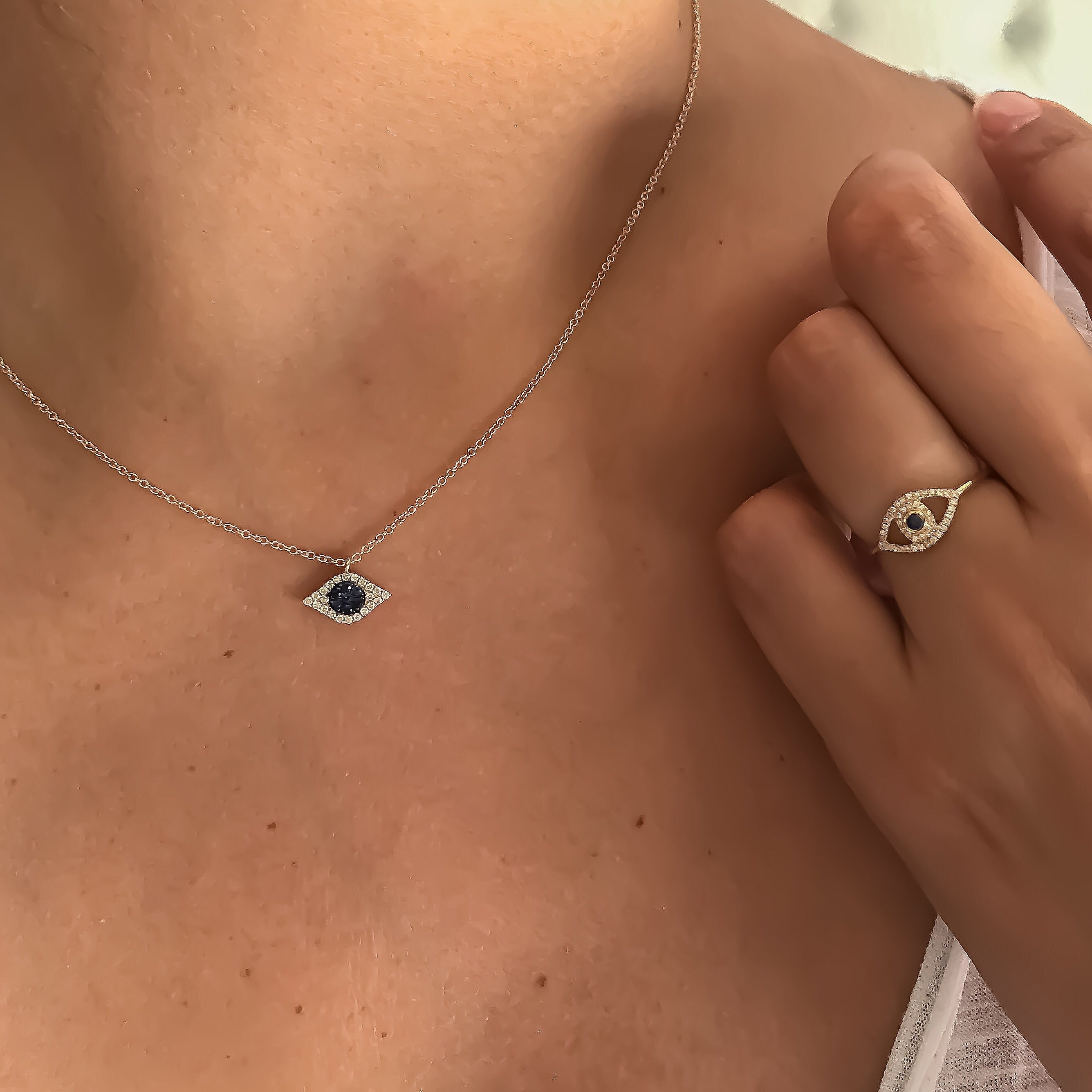 Diamond + Sapphire Evil Eye Necklace