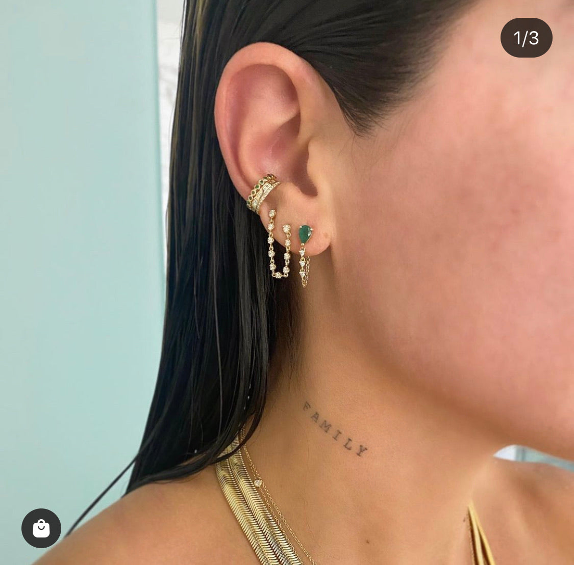 Pear Gemstone + Diamond  Drop Chain Studs
