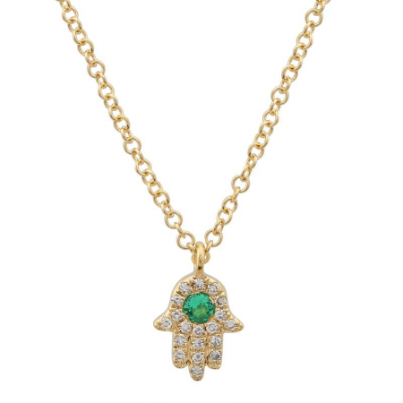 Micro Gemstone + Diamond Hamsa Necklace