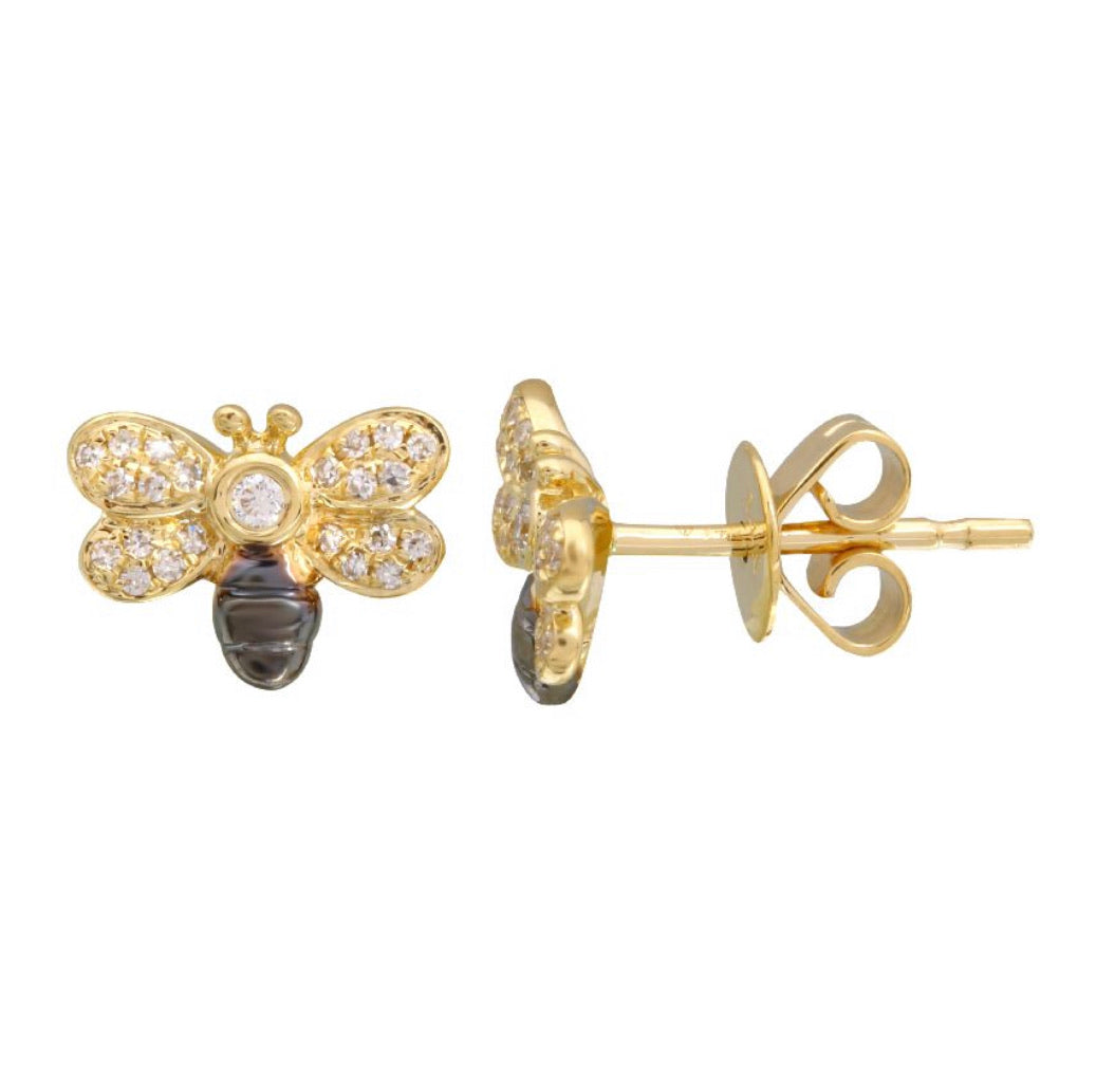 Pavé Winged Black Bee Stud