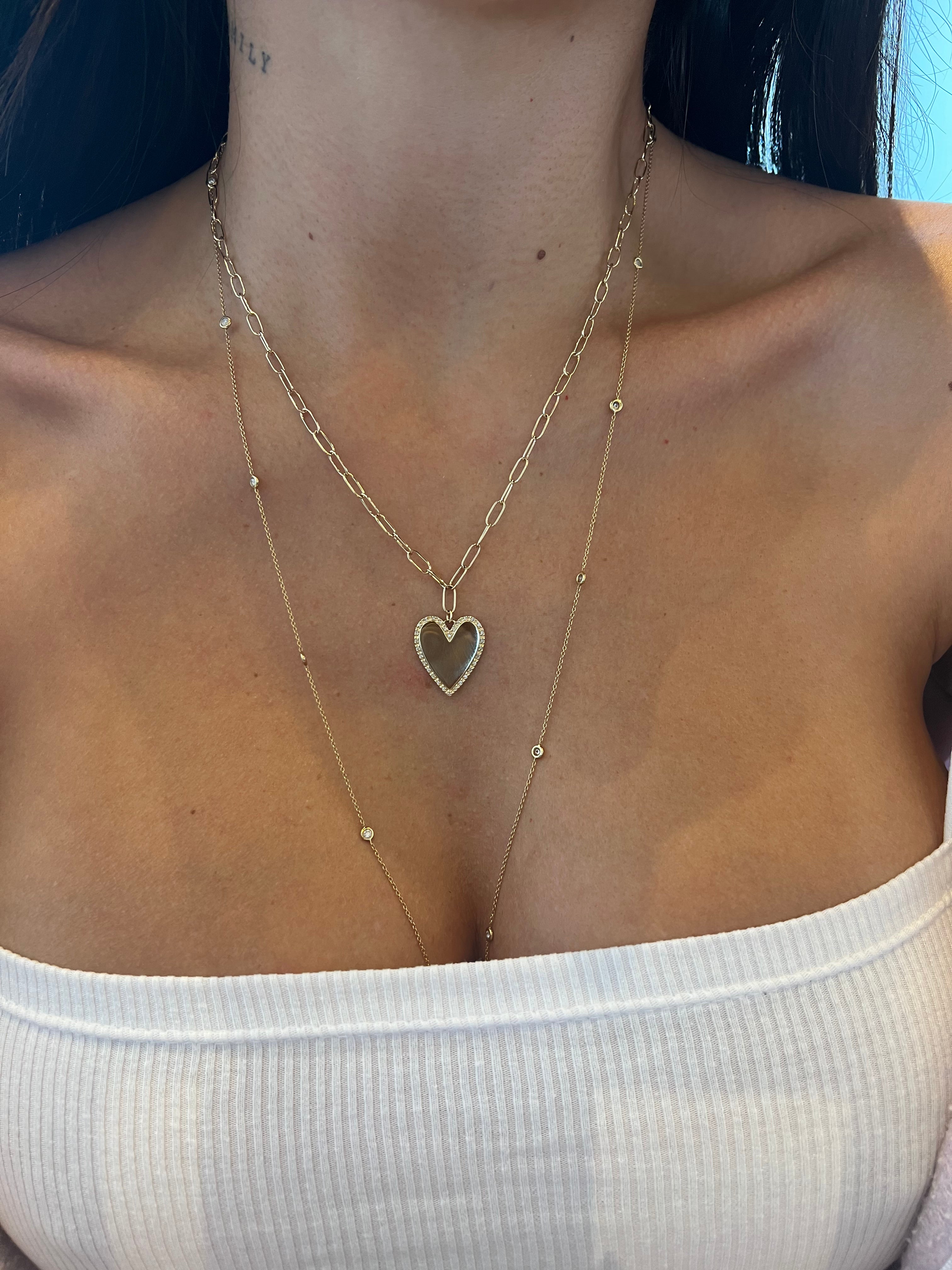 Elongated Link + Outline Pave Heart