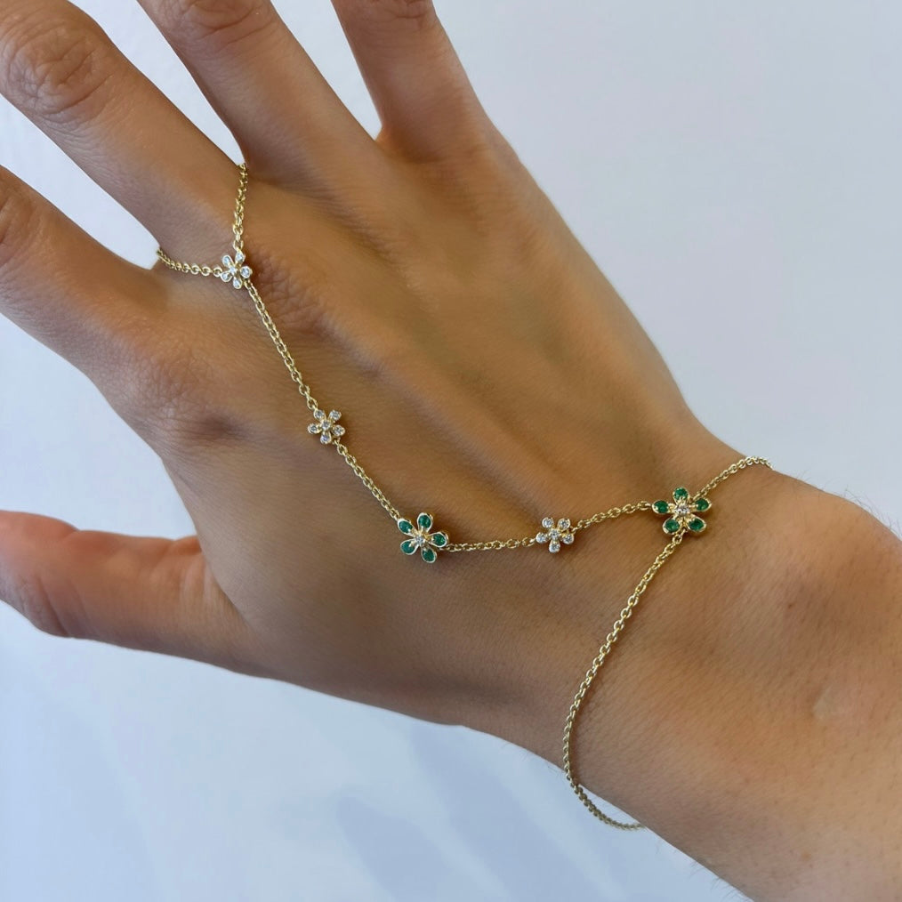 Diamond + Emerald Flower Hand Chain