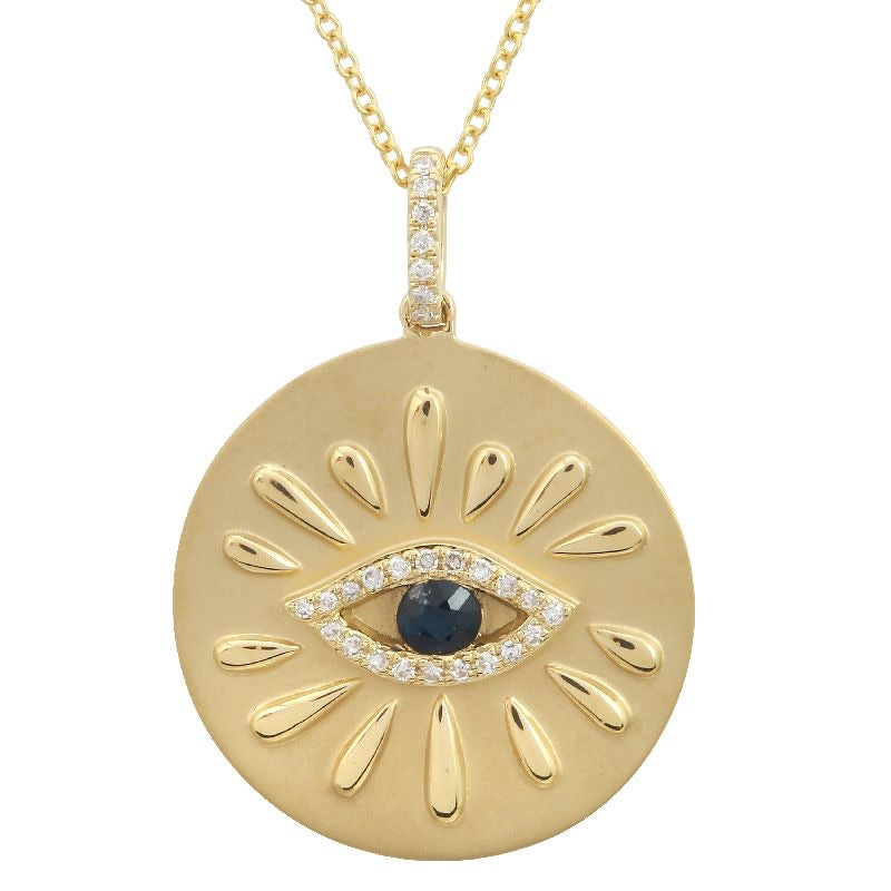 Diamond + Sapphire Evil Eye Coin Necklace