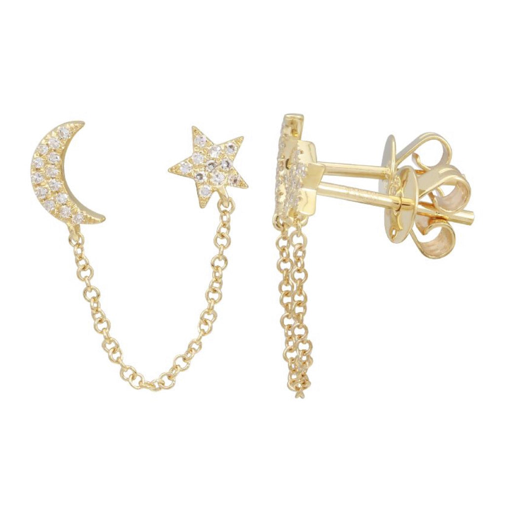 Chained Star + Moon Stud