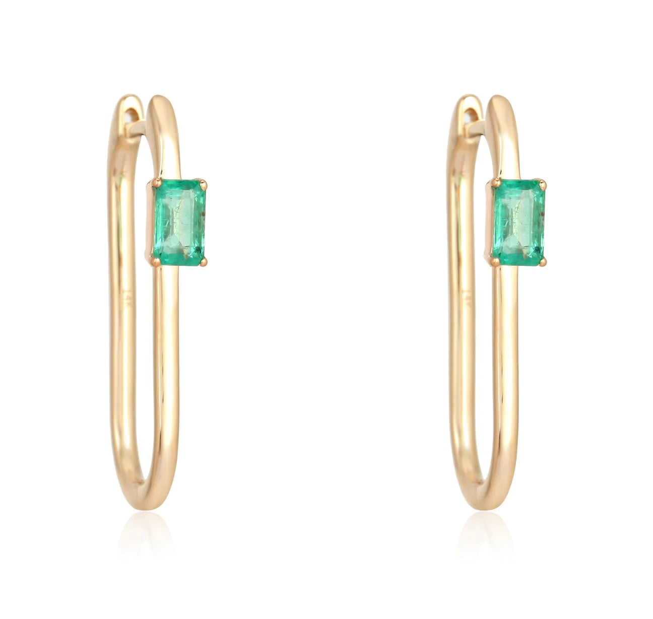 Emerald Accented Rectangle Hoop Earring
